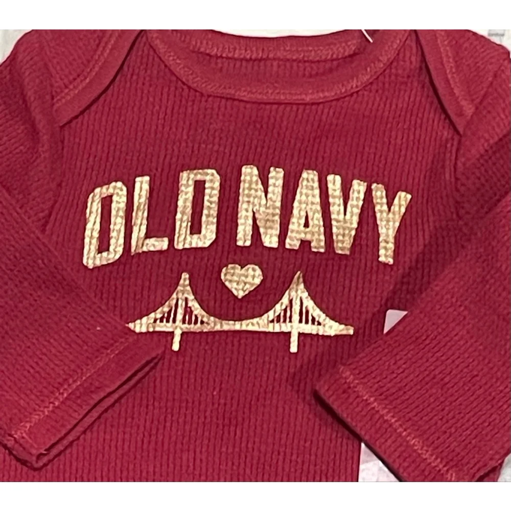 Old Navy twin girls 0-3 months match long sleeve bodysuit red/gold
